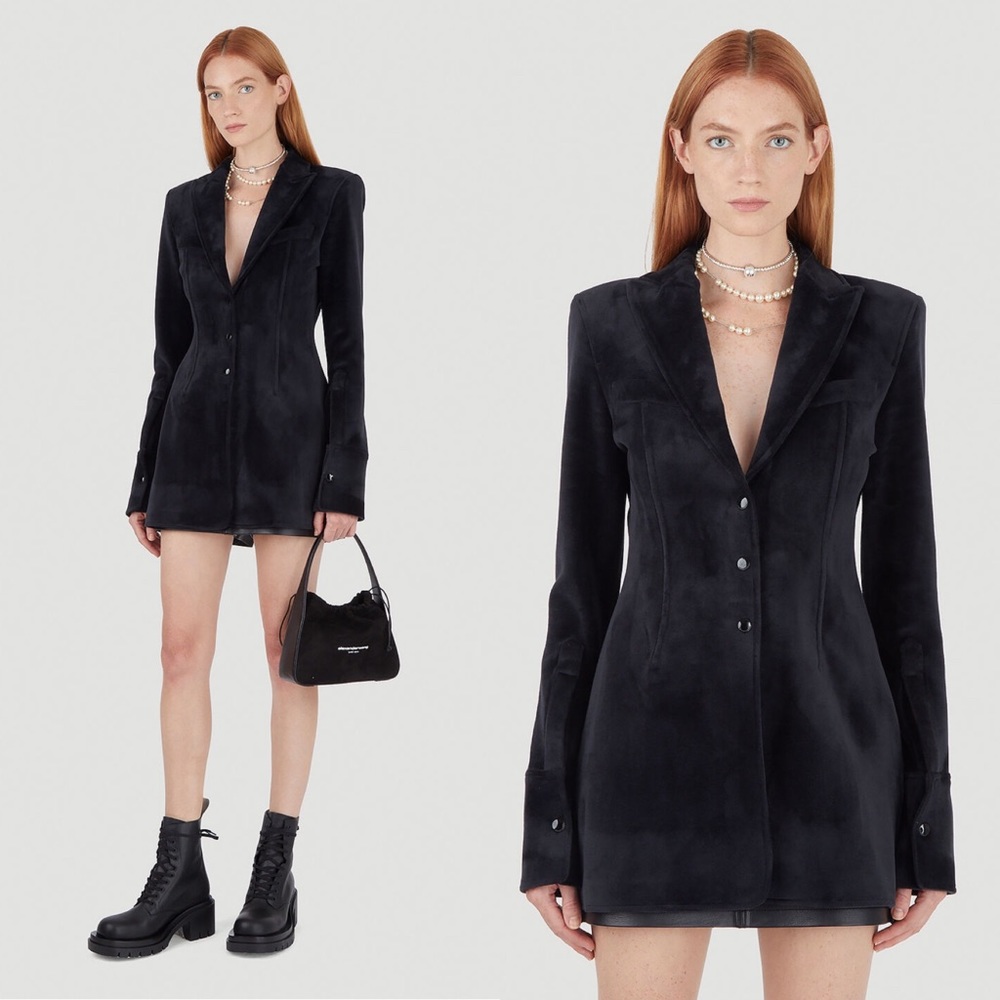 Alexander Wang Black Peak Lapel Velour Blazer